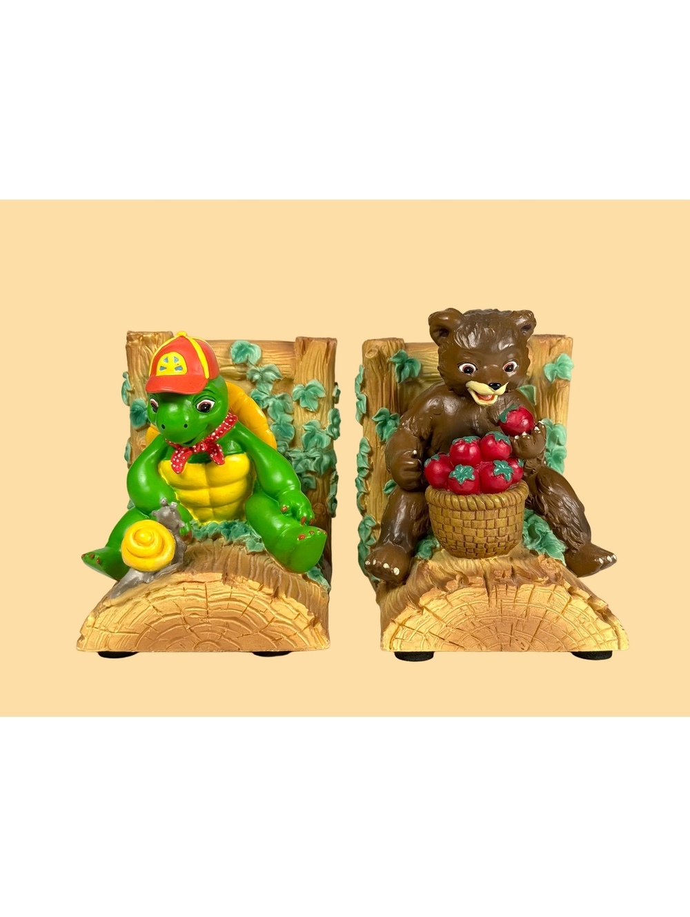 Vintage Franklin the Turtle & Bear Resin Bookends Kids Room Nursery Decor 2000s